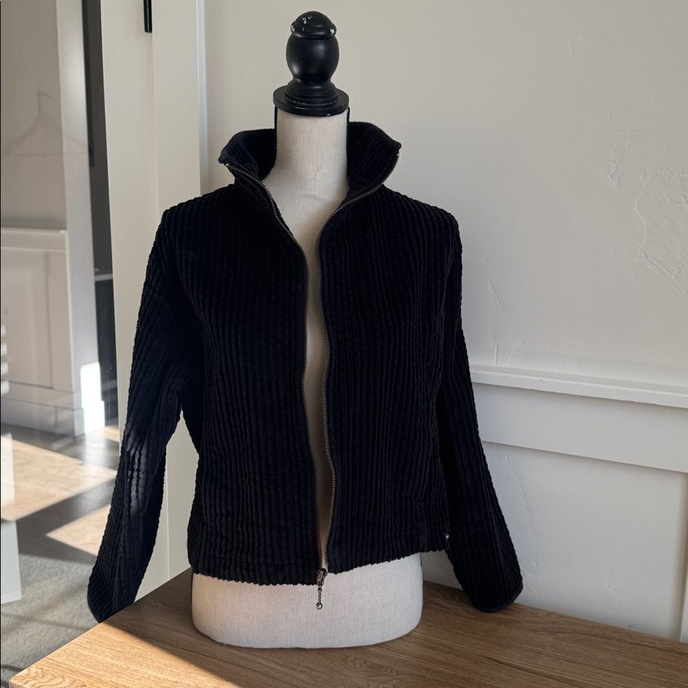 Woolrich 90s Wide Thick Corduroy Jacket Black Cotton Casual Zip Up Size PETITE M